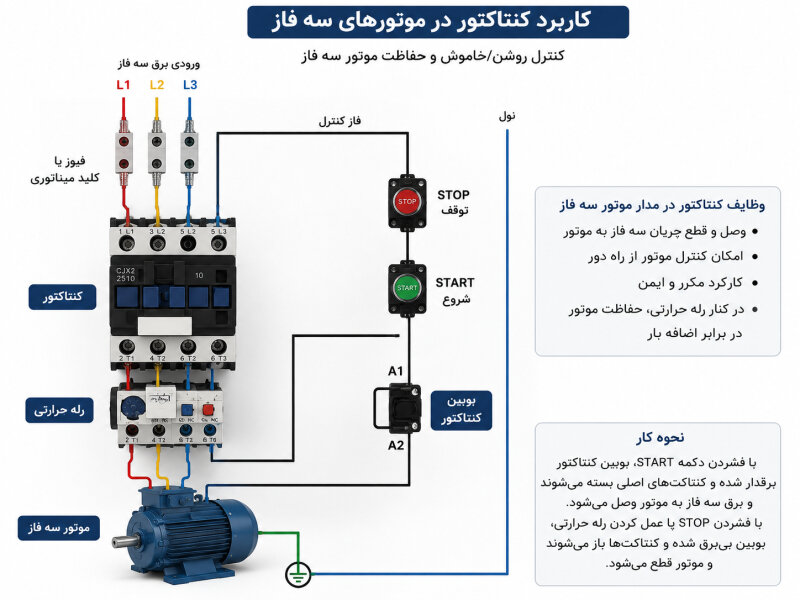 کاربرد کنتاکتور در موتورهای سه فاز
