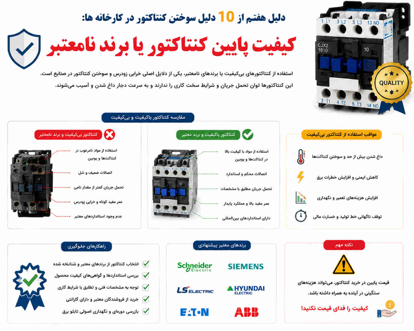 کیفیت پایین کنتاکتور یا برند نامعتبر