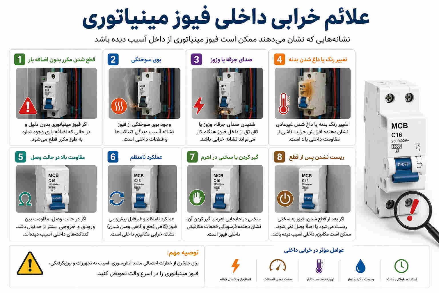 علائم خرابی داخلی فیوز مینیاتوری
