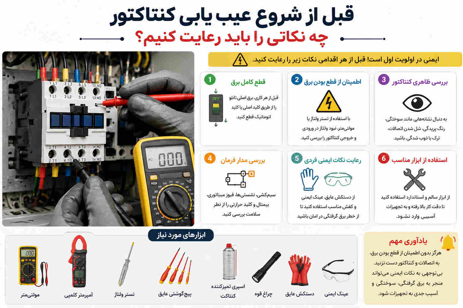نکات قبل از شروع عیب یابی کنتاکتور